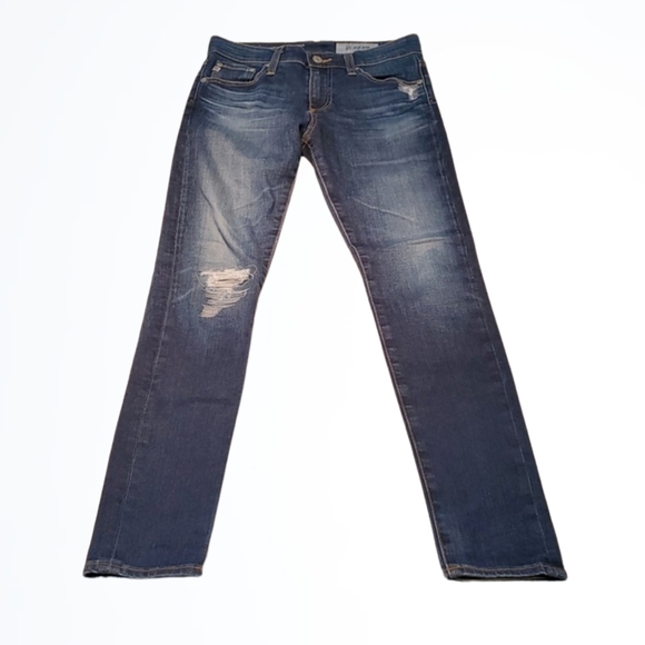 AG The Farrah Distressed High Rise Skinny Ankle Blue Jeans Size 25